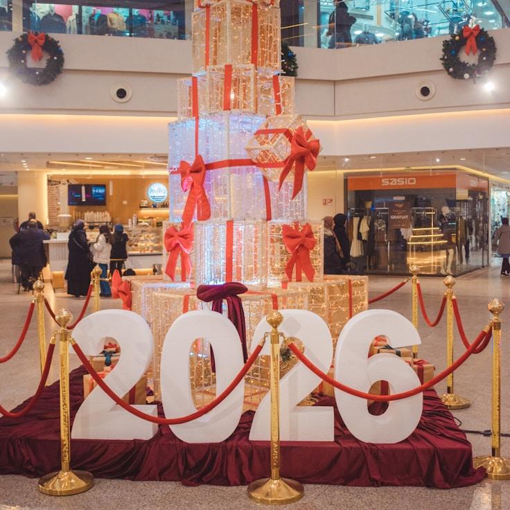 Modern shopping mall interior with family areas